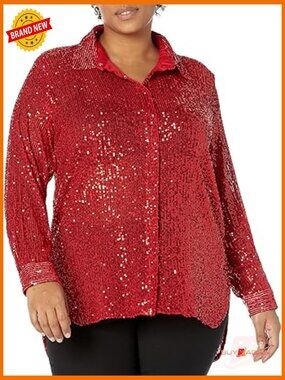 Plus Size Sequin Mesh Blouse with Oversize Collar Formal Sportswear